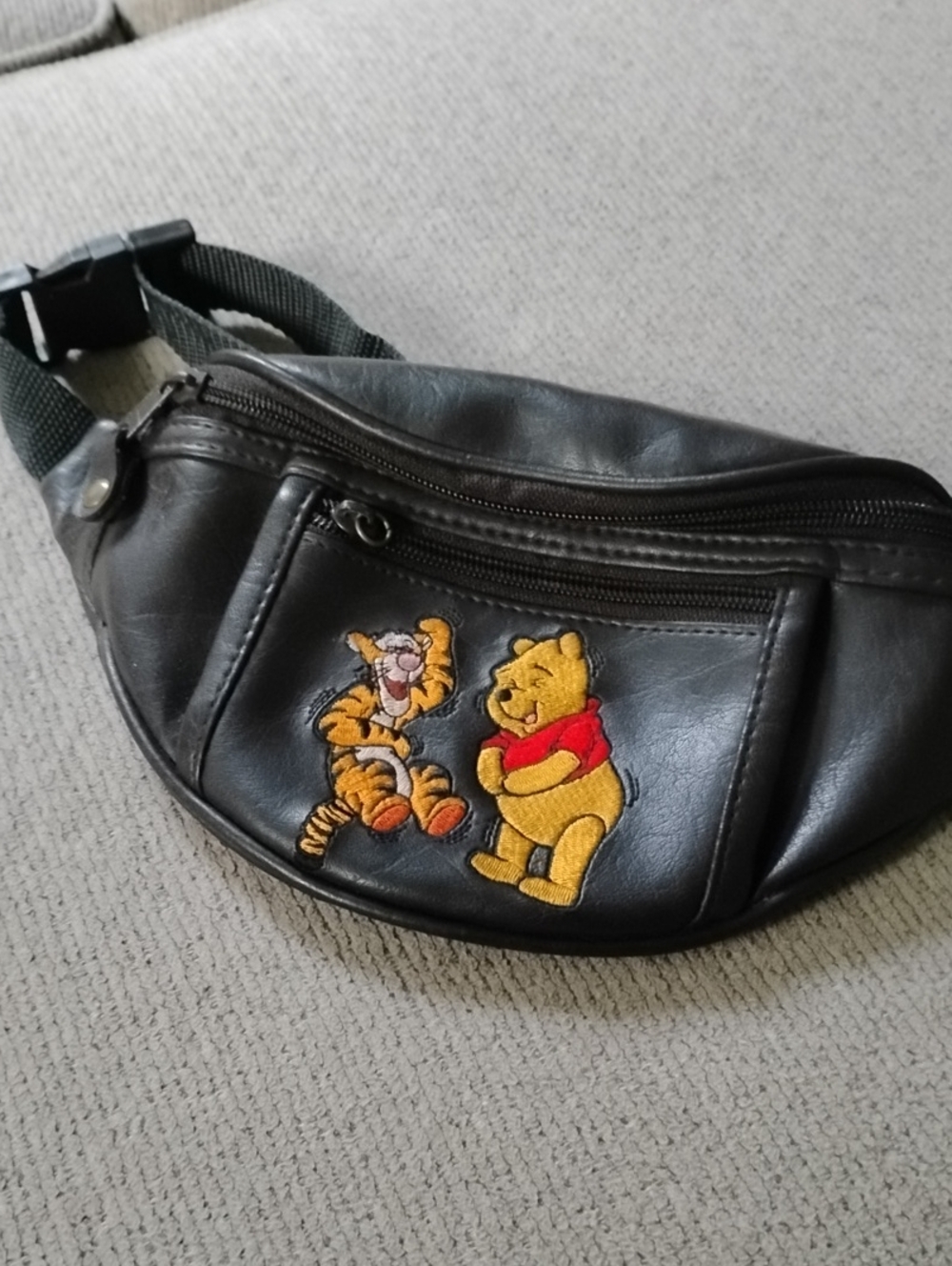 90s Brown Leather Winnie the Pooh & Tigger Waist Bag, Disney Fanny Bag